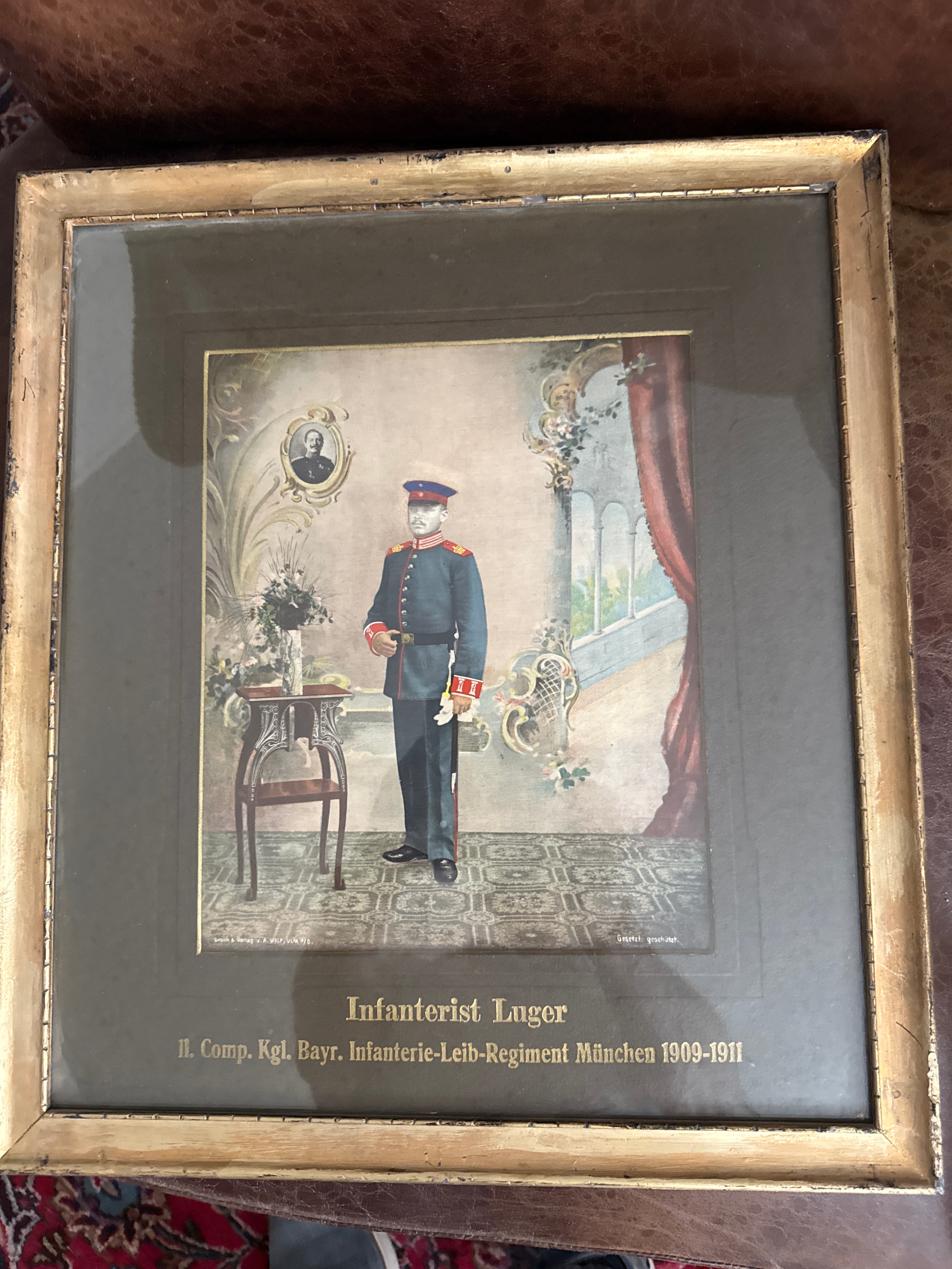 Antique Framed Bavarian Military Portrait – Infanterist Luger, Kgl. Infanterie-Leib-Regiment München 1909–1911