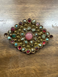 Antique Czech Brass Filigree Brooch with Multi-Stone Cabochons