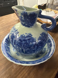 Victorian Blue & White Transferware Pitcher and Wash Basin Set
