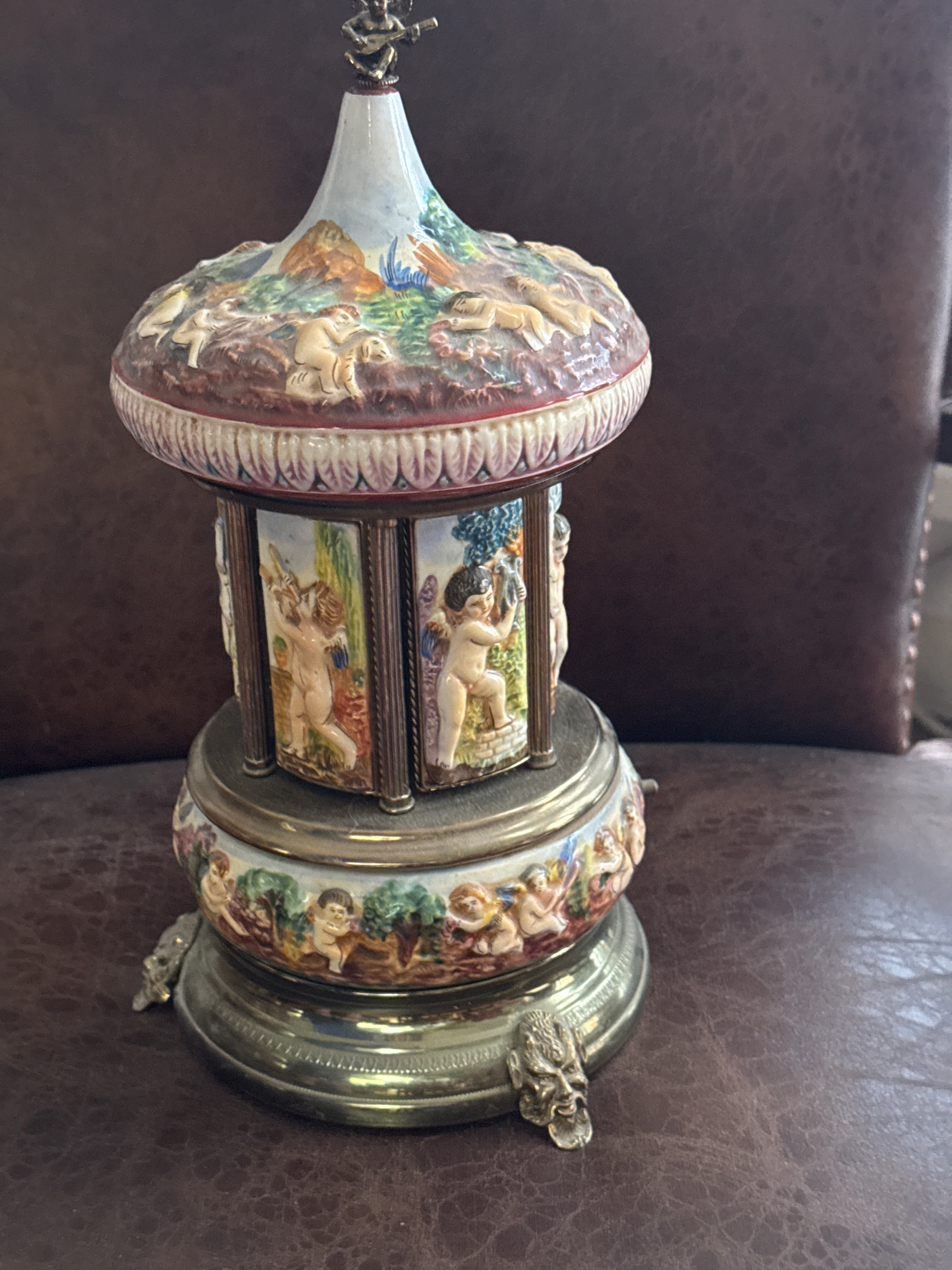 Vintage Italian Capodimonte-Style Porcelain Music Box with Cherub Figures